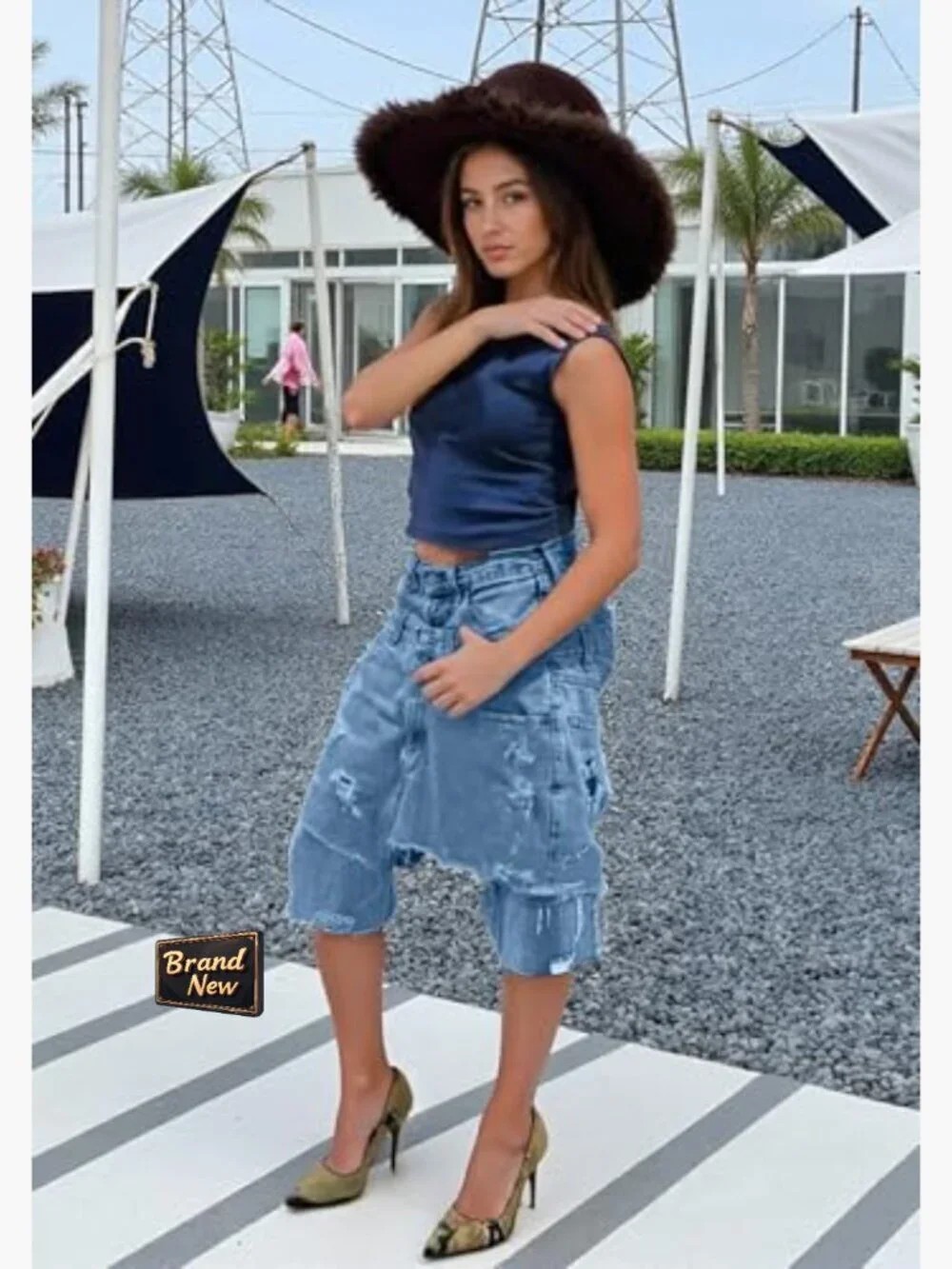 Baggy High Waist Ripped Denim Shorts Y2k Cargo Jorts Wide Leg Bermuda